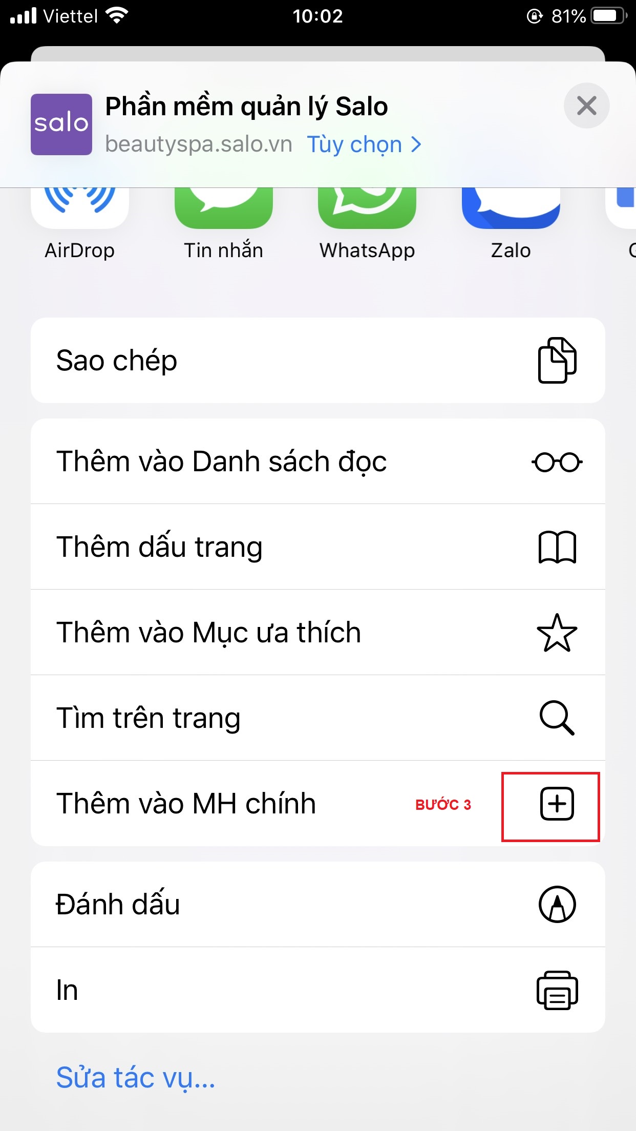 Bước 3: Nhấn vào mũi tên tìm nút " Thêm vào màn hình chính"