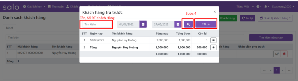 Tìm kiếm và xem thẻ trả trước